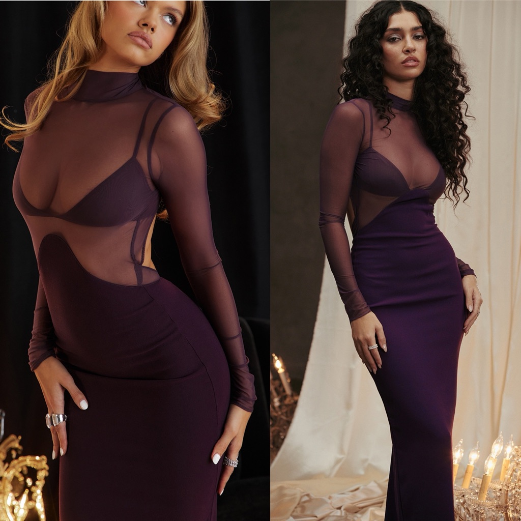 House Of Cb 'Safiya' Black Grape Maxi Dress Nwot Size S A-C